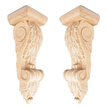 Wood Carved Corbels, 3"W x 2.5"D x 8"H, 2-Pack, Unfinished Brackets