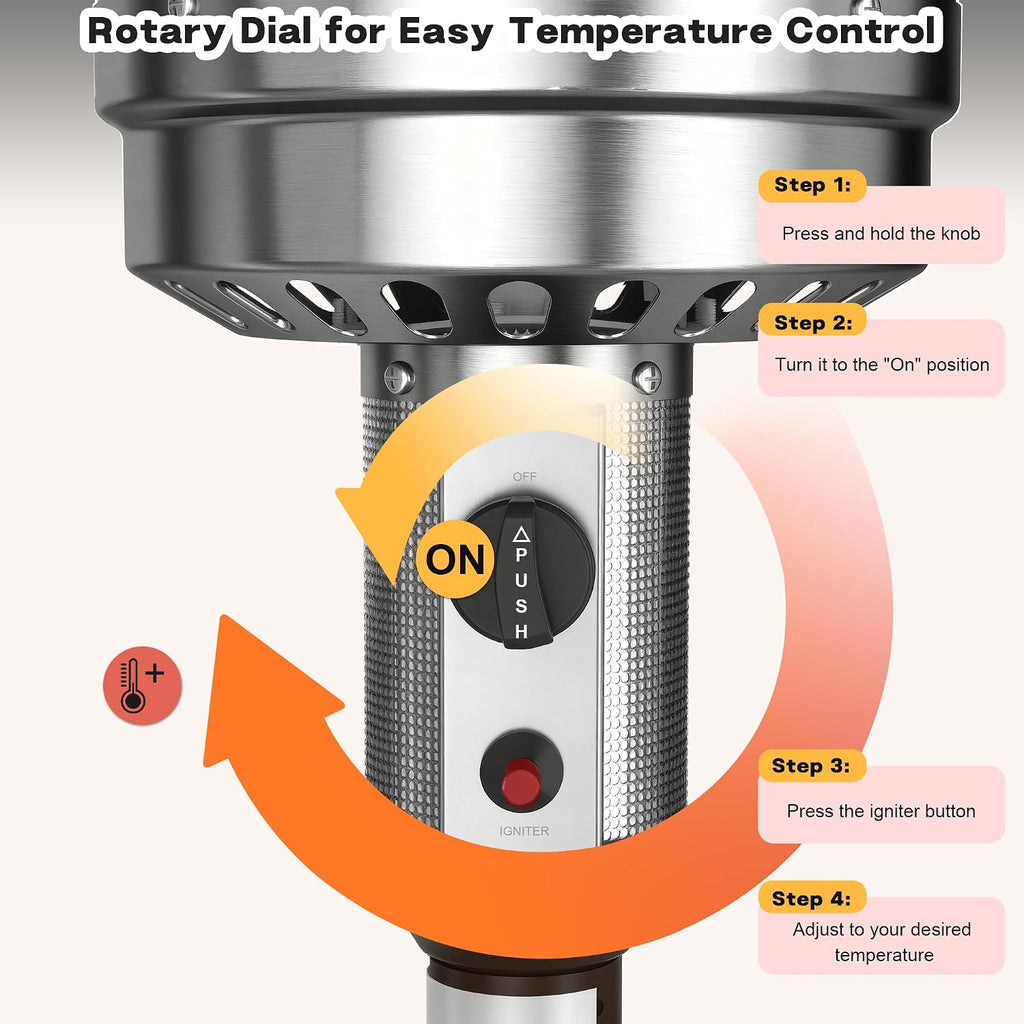 50,000 BTU Patio Heater - Propane Patio Heater with Sand Box, Double-Layer Stainless Steel Burner, Round Table Design