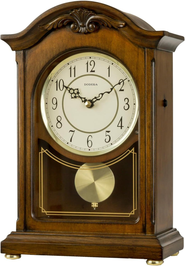 Wooden Mantel Clock TCW004DB Pendulum Carved Case Hourly Chime Classic Melody Antique Style for Fireplace