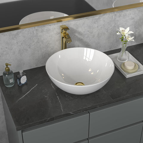 Sarlai Vessel Sink Round - 16"x16" Modern Round Bowl Above Counter White Porcelain Ceramic Bathroom Vessel Vanity Sink