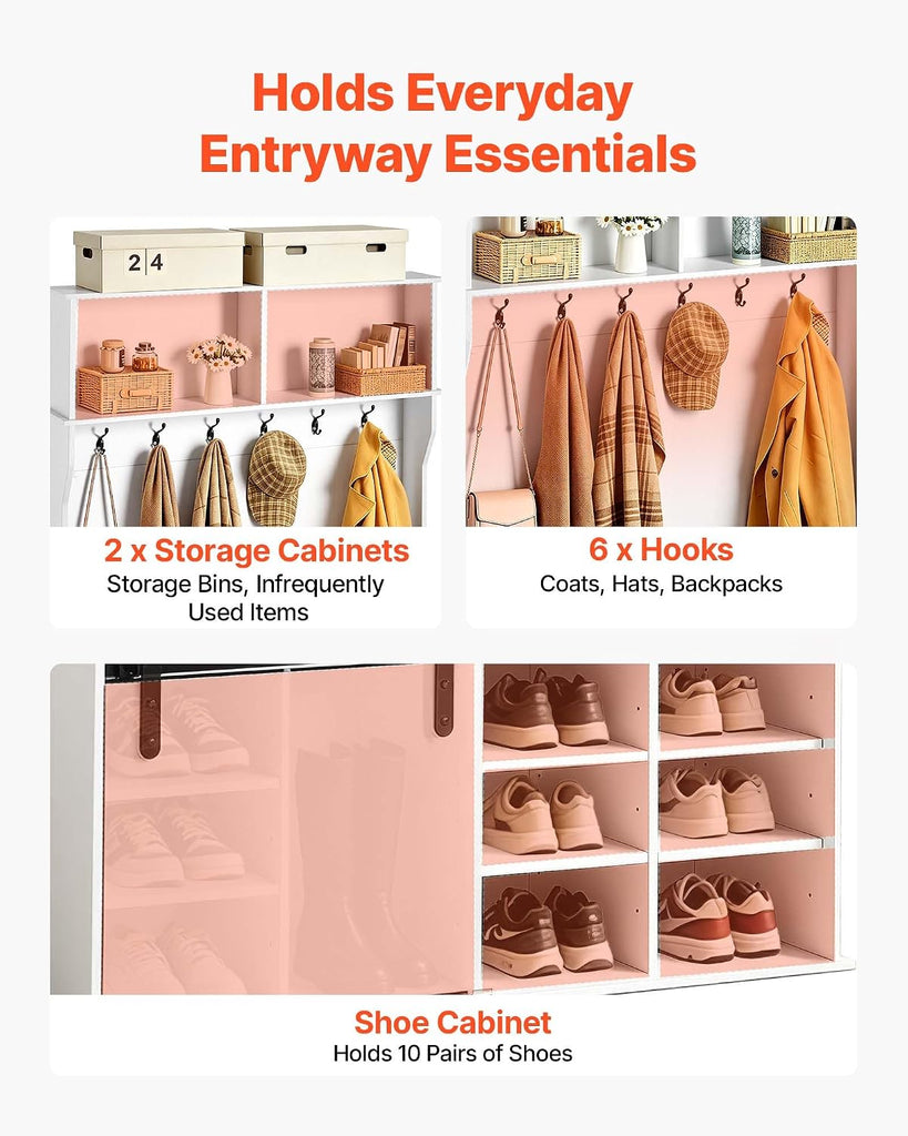 Hall Tree with Bench and Shoe Storage, 42" Wide, Entryway Hall Tree with Bench, Hanging Hooks, Storage Shelves