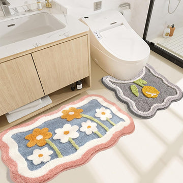 Bathroom Rug Set 2 Piece, Pink Microfiber Bath Mat & U-Shaped Toilet Rug, Non-Slip Washable Carpet 32x20 & 22x20
