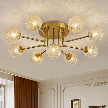 Sputnik Semi Flush Mount Ceiling Light Gold Glass Globe Chandelier Ceiling Lighting Mid Century Modern 9 Lights