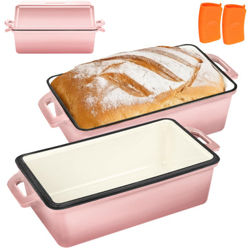 Enameled Cast Iron Bread Loaf Pan with Lid, 9x5 Sourdough Baking Pans made Bread, Cake, Meatloaf, Even Heating Bread