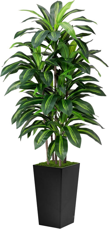 Artificial Plant 5FT Dracaena Fake Tree with Black Tall Planter | Faux Yucca Floor Plant in Pot, Artificial Trees