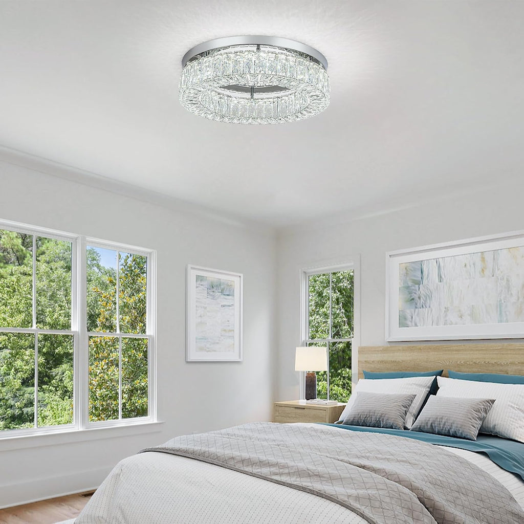 18 Inch Crystal Chandelier LED Ceiling Light Flush Mount Ceiling Light Fixtures Luxury Large Chandelier Light for