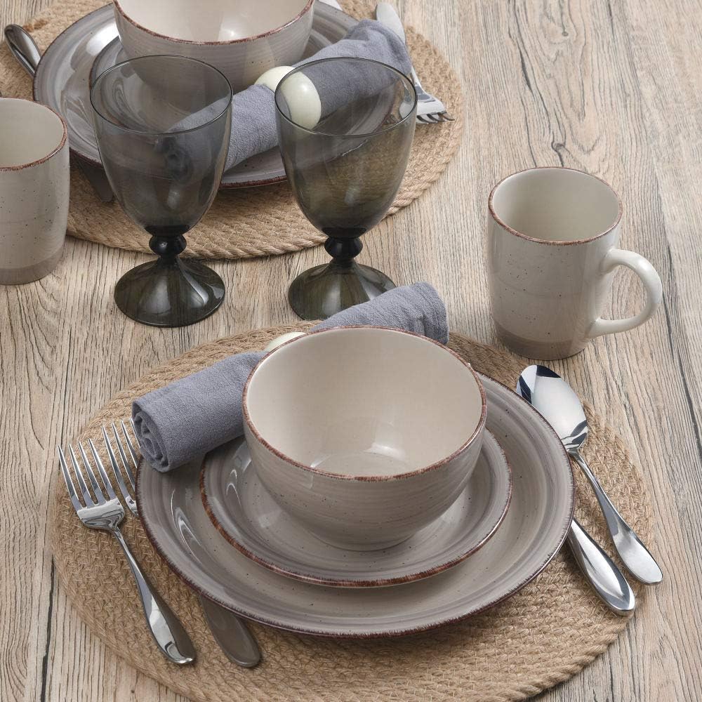 Sadie 16-Piece Cream Dinnerware Set, Service for 4, Durable Stoneware Plates and Bowls with Classic Design