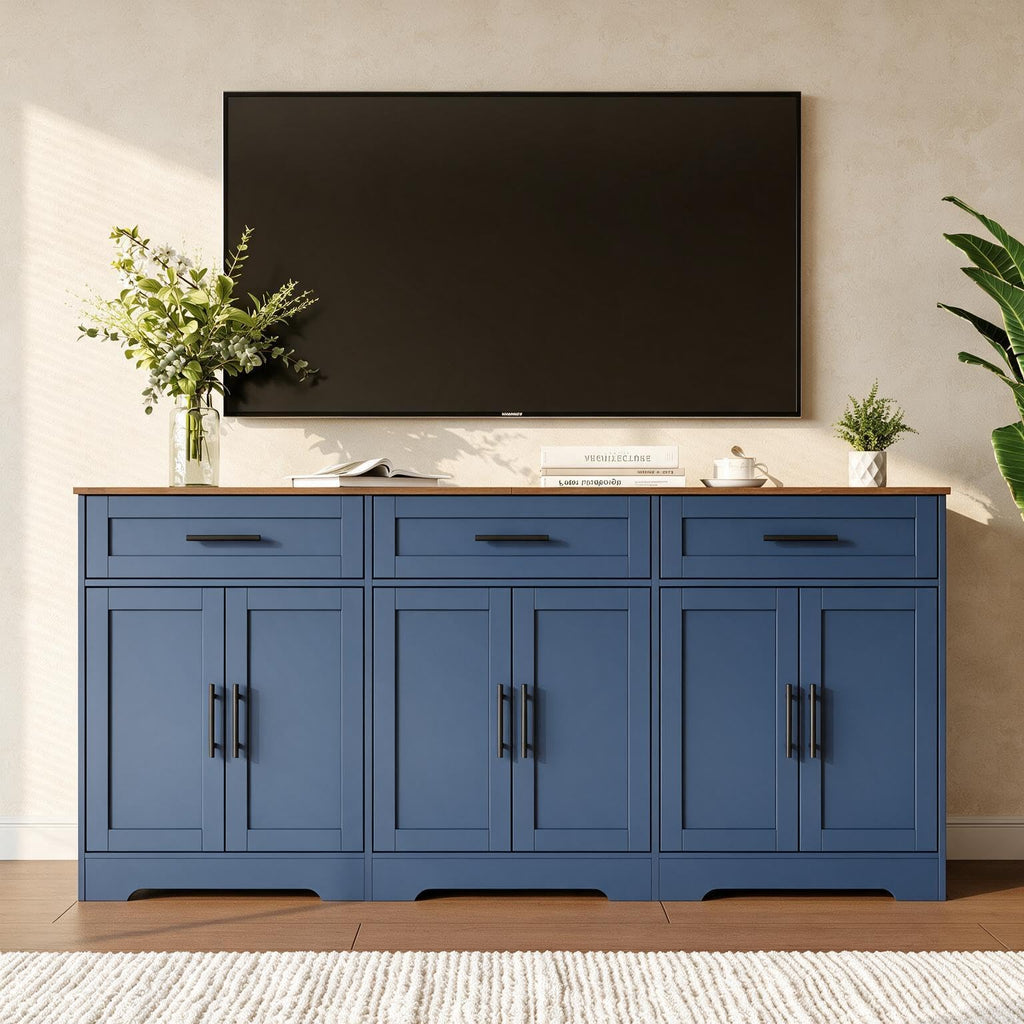 71" Large Sideboard Buffet Cabinet with Storage, Navy Blue