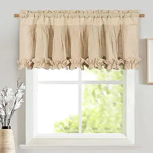 Linen Valances for Windows Farmhouse Window Valances with Ruffle Rustic Country Light Filtering Kitchen Valance