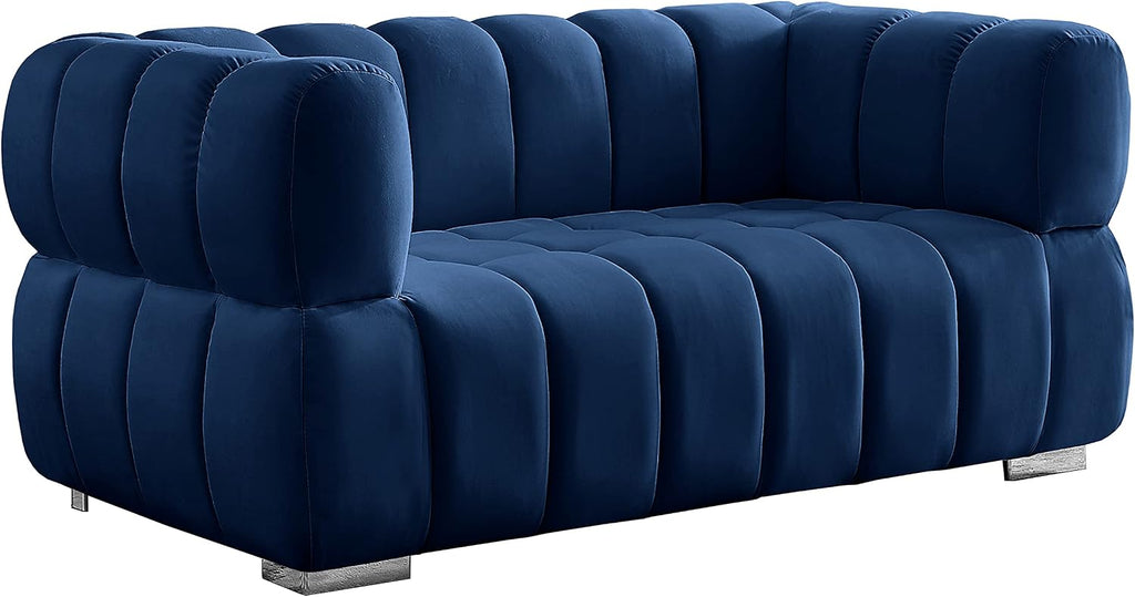 670Navy-L Gwen Collection Modern | Contemporary Velvet Upholstered Loveseat with Deep Biscuit Tufting