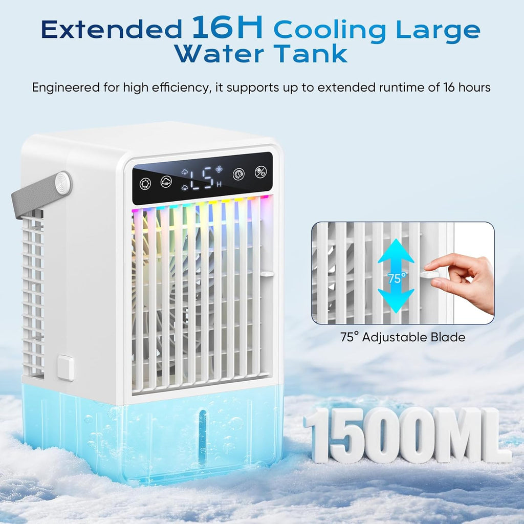 Portable Air Conditioners with 1500ML Tank, 5 Speeds Mini Evaporative Air Cooler with Remote & 2-10H Timer