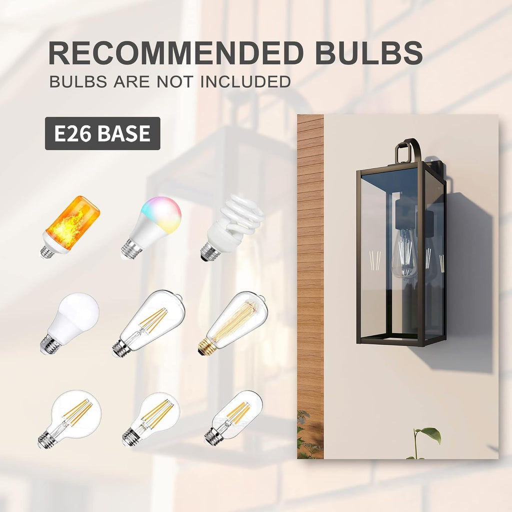 Large Size Outdoor Wall Lights, 2 Pack 18 Inch Matte Black Exterior Light Fixture with Clear Glass Shade