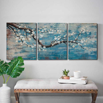 3 Piece Wall Art Hand-Painted Framed Flower Oil Painting On Canvas Gallery Wrapped Modern Floral Artwork Bedroom