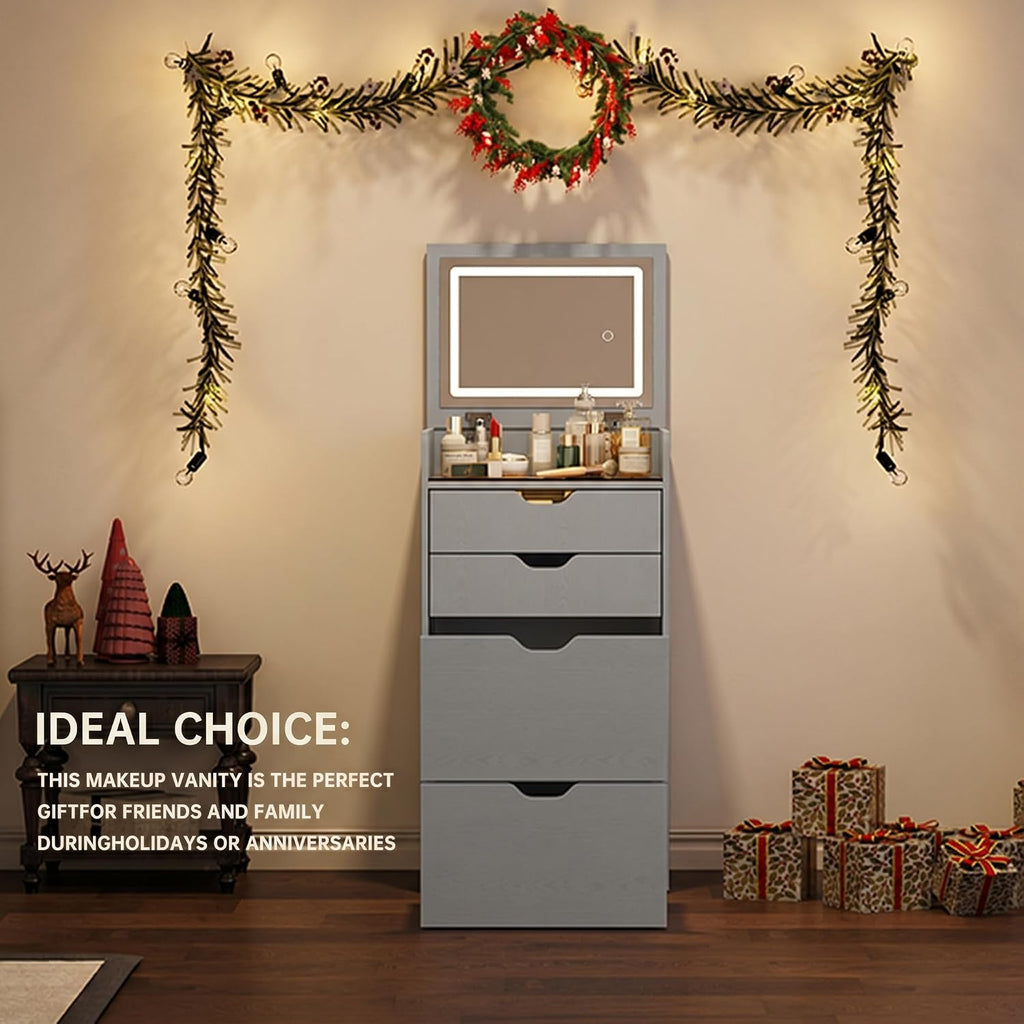 Vanity Desk with Mirror and Lights, Vanity Table Set with Storage Drawer, Bedroom Dressing Table with Charging