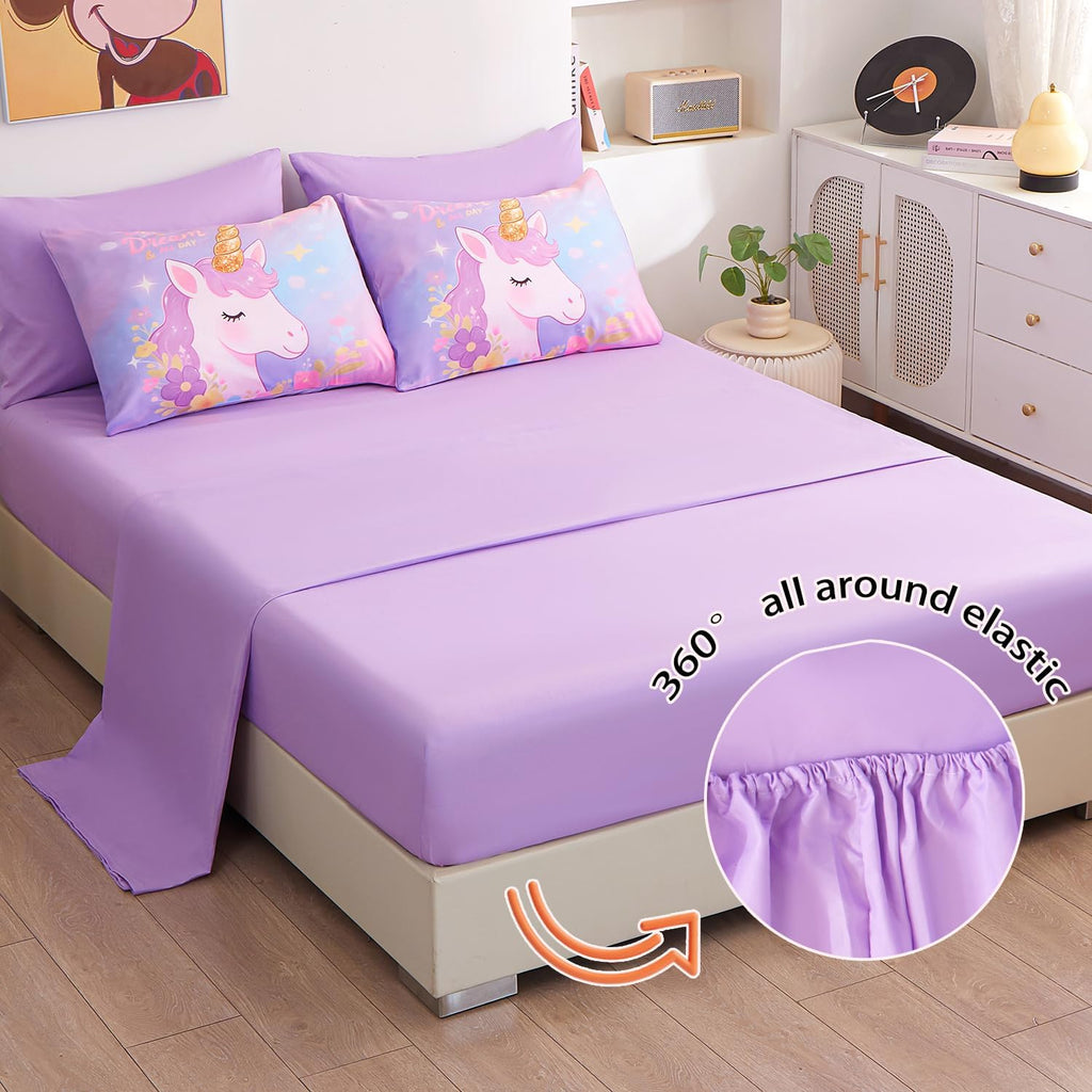 Comforter Set for Girls 5 Piece Unicorn Bedding Set for Girls Super Soft Microfiber Bed Set Bed in a Bag