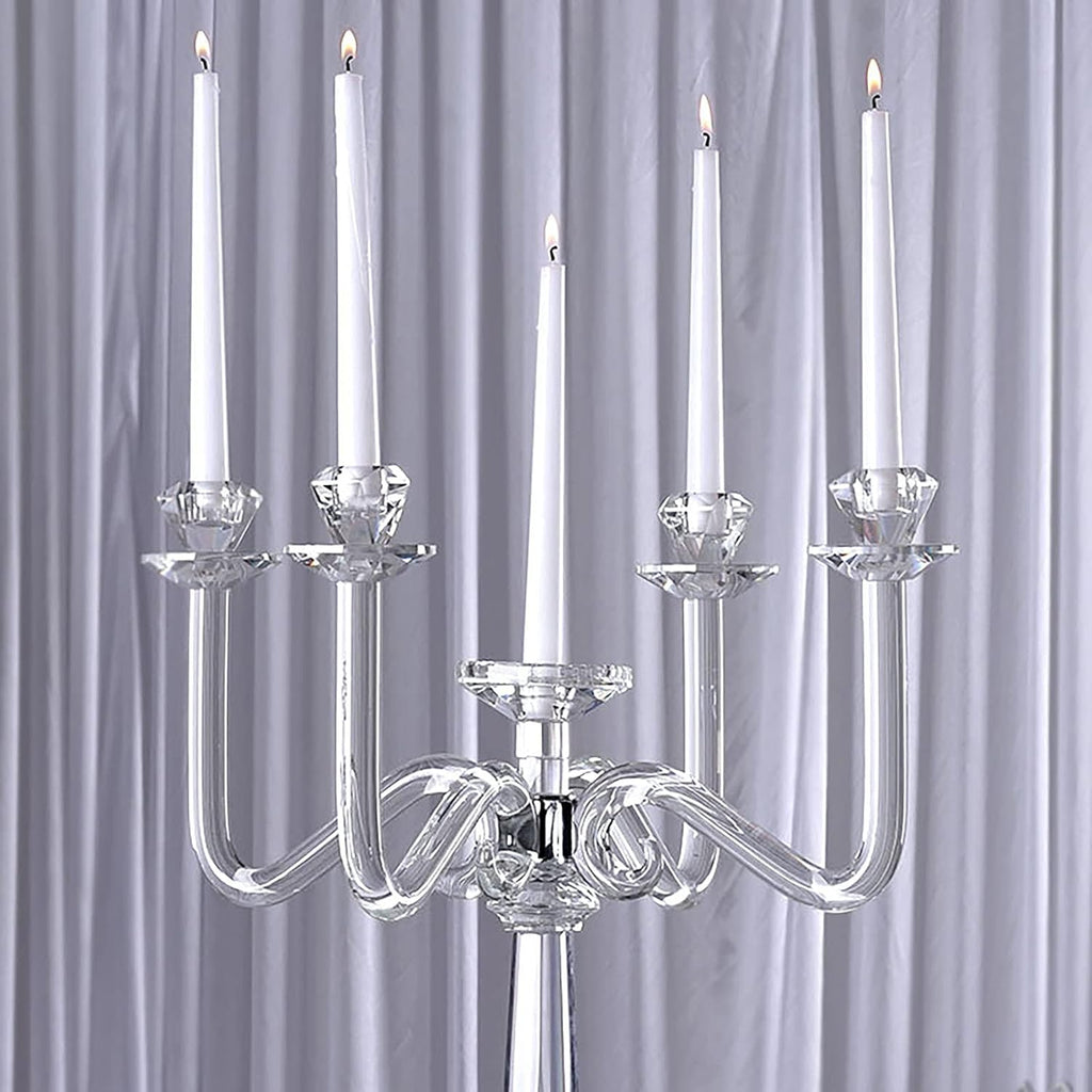 27-Inch Clear 4 Arm Crystal Glass Candelabra Candle Holder - Wedding Party Events Reception Home Decorations Supplies
