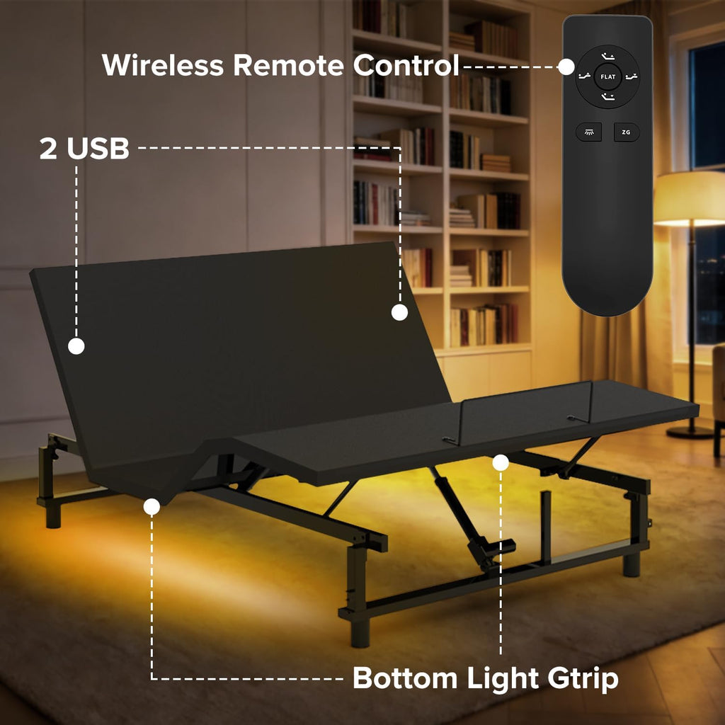 Metal King Adjustable Bed Base Frame with Quiet Wireless Remote