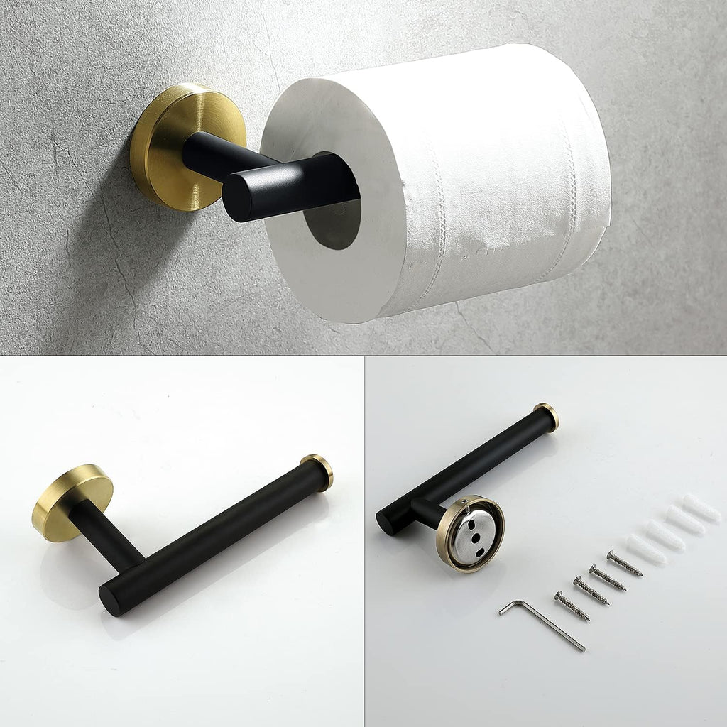 4 Piece Stainless Steel Matte Black and Brushed Gold Bathroom Hardware Set Include Hand Towel Ring Holder, Toilet