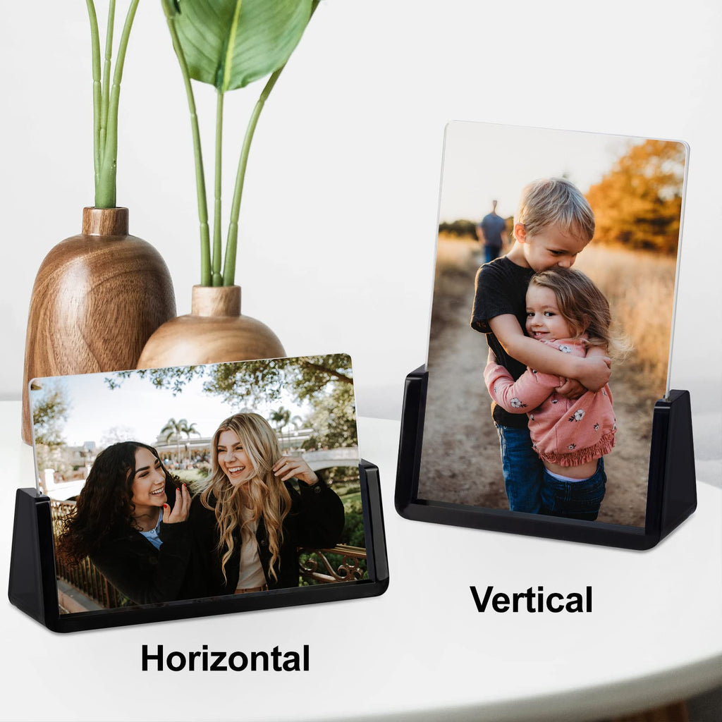 2 Pack Acrylic Picture Frames 4x6 with Translucent Black Base Stand, Frameless Photo Frame for Tabletop or Desktop