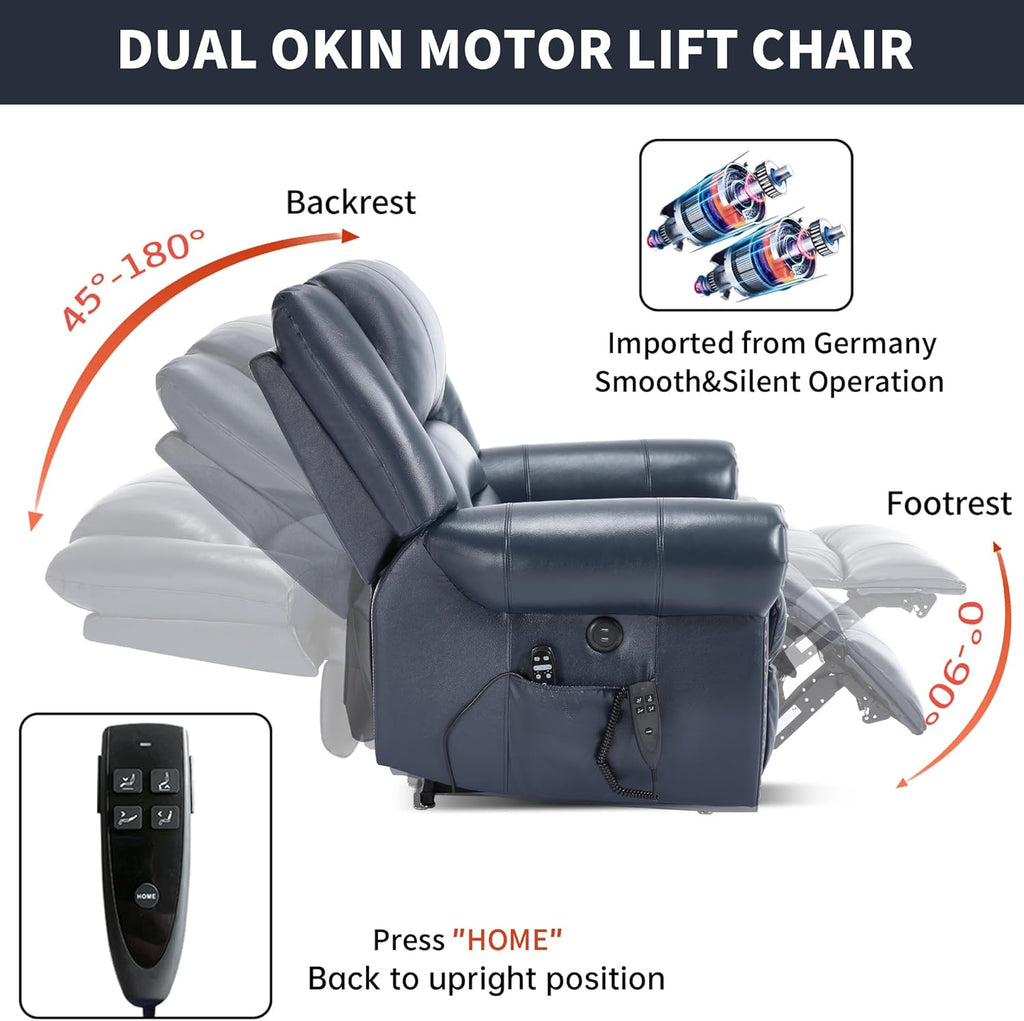 Genuine Leather Power Lift Recliner Chair, Lazy Boy Recliner Chair with Charging Ports for Living Room Theater Seating