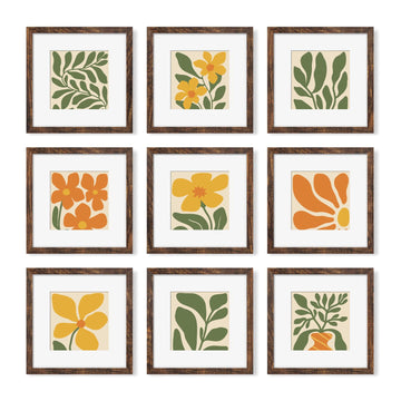 12x12 Picture Frame Set of 9, Photo Gallery Wall Frame Set, Display Pictures 8x8 with Mat or 12 x 12 Without Mat