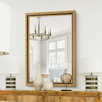 Vintage Mirrors for Wall, 40'' x 28'' Rectangular Ornate Mirror with Black Gold Wood Frame, Baroque Decorative Mirror