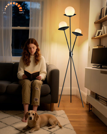 3 Globe Dimmable Tripod Floor Lamp, Mid Century Tree Floor Lamps with 3Pcs 3000K Bulbs Included