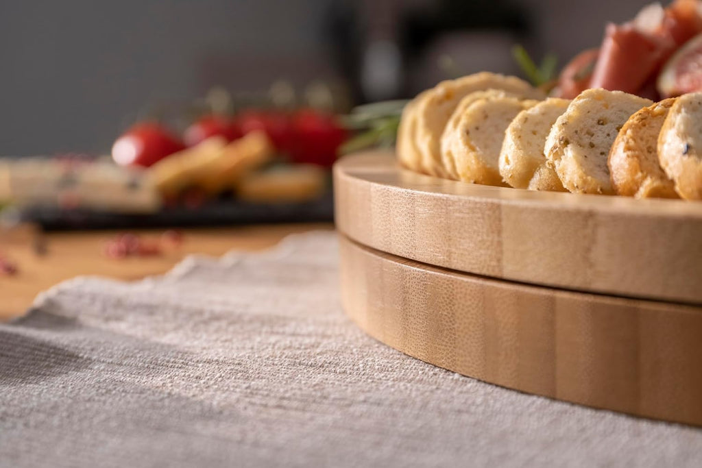 Charcuterie Board Set and Cheese Serving Platter - Made from Bamboo Wood - US Patented 13 inch Cheese Board and Knife