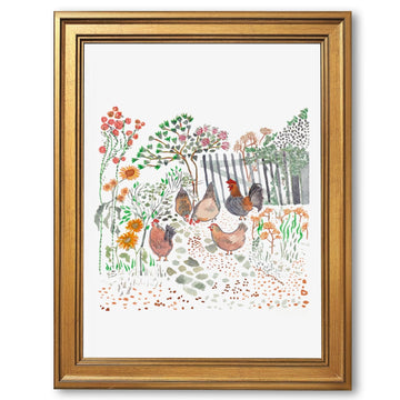 Framed Cottagecore Chicken Wall Art Painting Farmhouse Hens Print Rustic Country Farm Illustration Picture Poster