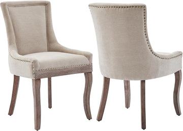 Modern Dining Chairs Set of 2, High Back Dining Chairs Side Chairs with Solid Wood Legs, Upholstered Fabric Dining