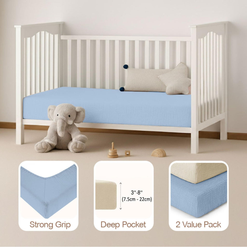 Mre & Moi 2 Pack Muslin Fitted Crib Sheets - 28x52-100% Cotton Bedding