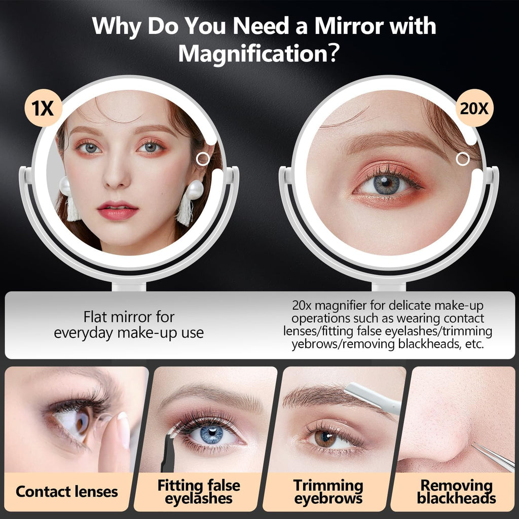 Makeup Mirror with Lights,20X Magnifying Mirror with Light and Touch Switch,Vanity Mirror with 3 Color Light and 80