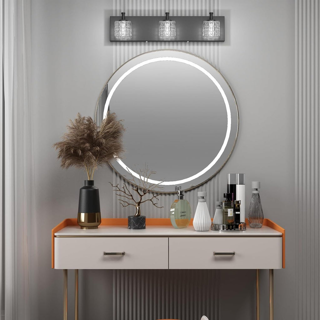 Black Vanity Light 3 Lights Modern Crystal Matte Black Bathroom Light Fixtures Modern Crystal Bathroom Vanity Light