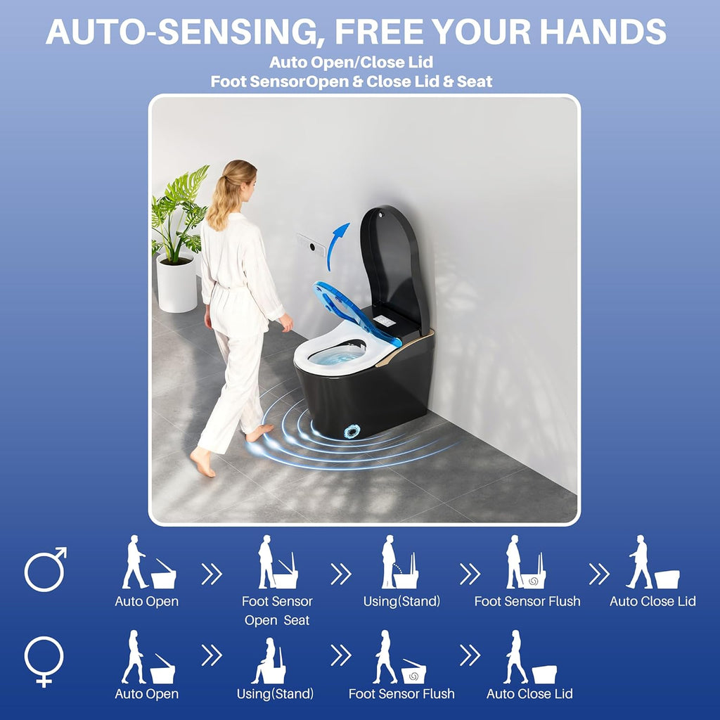 Modern Smart Toilet with Bidet, One-Piece Elongated, Porcelain, Auto Flush, Heated Seat, Warm Air Drying
