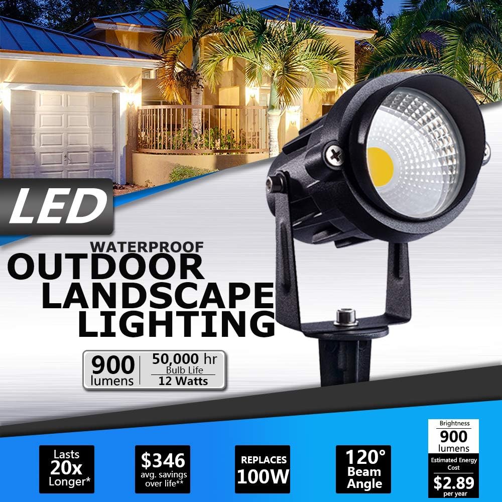 Outdoor Landscape LED Lighting 12W Waterproof Garden Lights COB Led Spotlights with Spiked Stand for Lawn Decorative