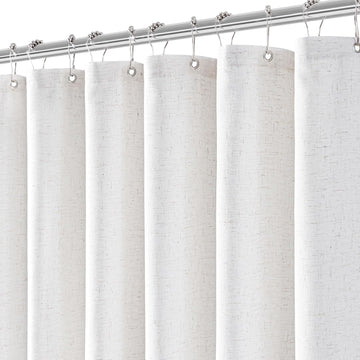 Linen Shower Curtain with 12 Hooks Modern Heavy Duty Washable Fabric Curtain Set Waterproof Thick Cloth Shower