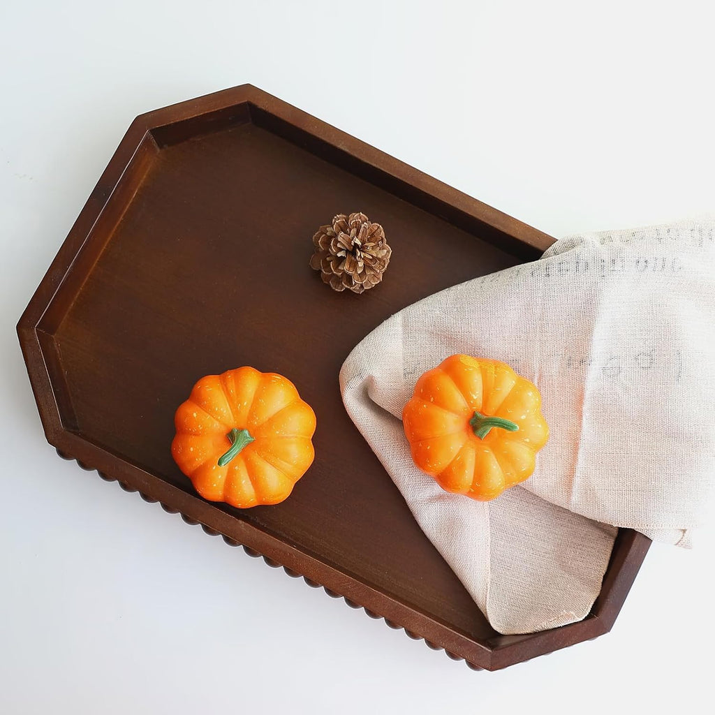 Retro Brown Wood Serving Tray with Beads, Farmhouse Decorative Tray for Table Centerpiece, Christmas Wedding