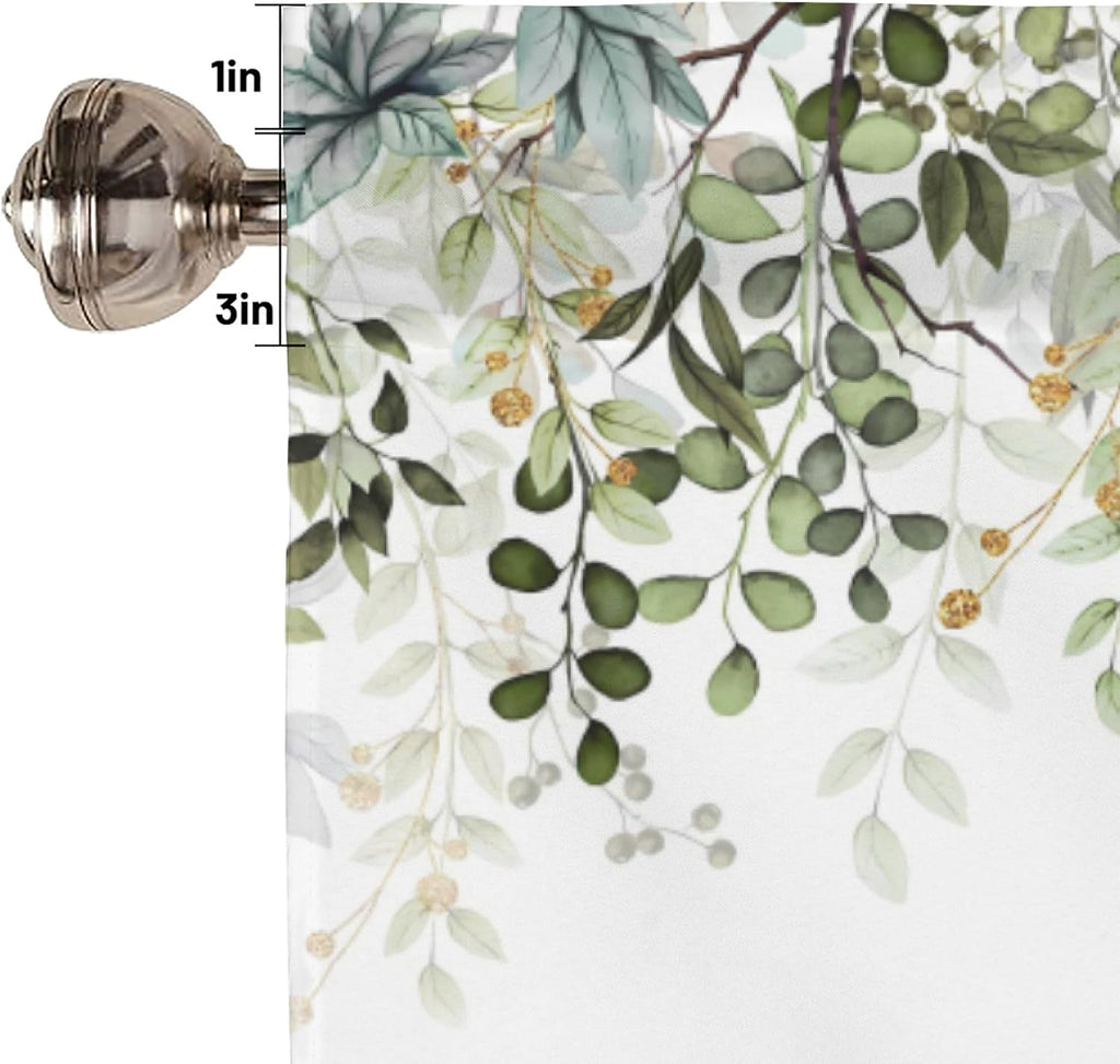 Sage Green Eucalyptus Leaves Curtain Valance for Windows Watercolor Window Treatments 1 Panel Short Curtains