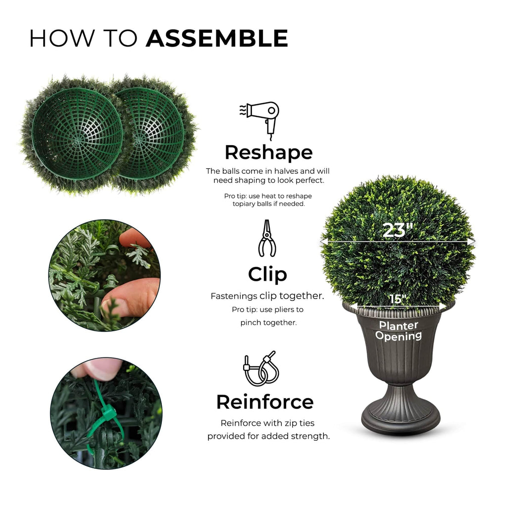23" XL Faux Topiary Balls, Cedar/Cypress, 2 Pack