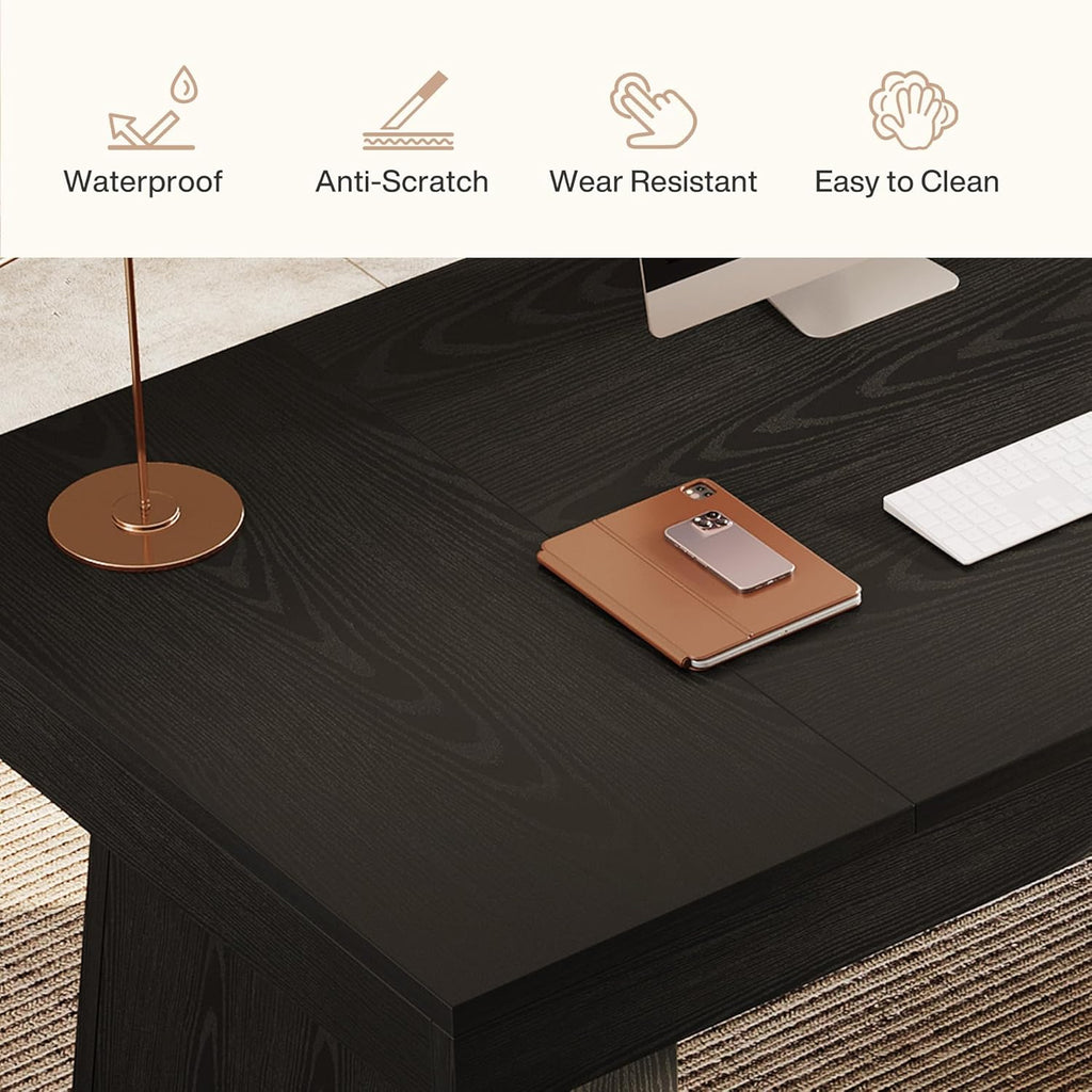 55-Inch Executive Desk, Thick Wood Office Computer Desk with Double Pedestal