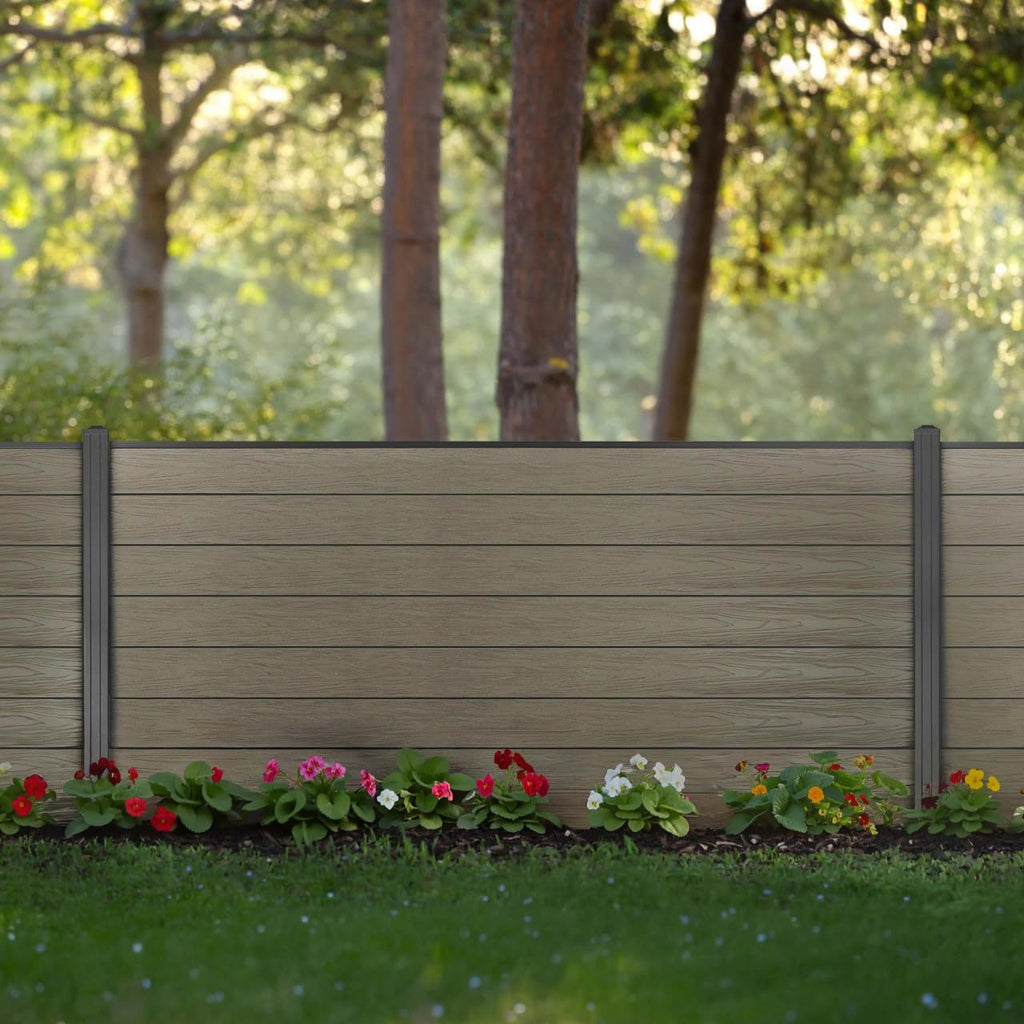Charlotte Series 8 ft. x 4 ft. Composite Privacy Fence Panel Kit, Gray Wood-Grain WPC with Aluminum Post, Full