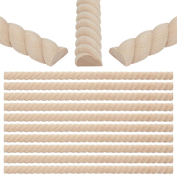 25Pcs 3D Decorative Wood Trim Molding Twisted Unfinished DIY Trims 15.8 Inch Half Wooden Trim Molding Decorative Wood