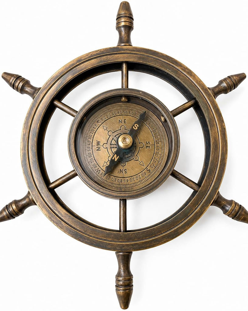 Vintage Adjustable Sand Timer Hourglass with Compass Base, Nautical Antique Style Gift for Birthday, Anniversary &