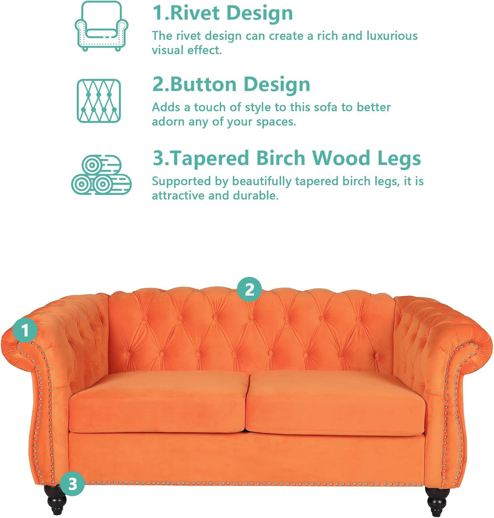 Tufted Velvet Sofas para Sala, Comfy Big Wide Deep Living Room Couch with Armrest, Mid Century Modern Sofa Couch