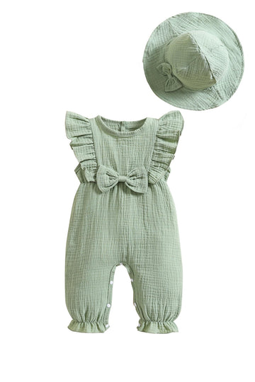 Infant Baby Girl Romper, Hat Sleeveless Jumpsuit for Coming Home Outfits, Mint Green