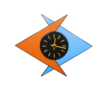 Small Mid Century Modern Wall Clock • Retro Atomic Boomerang Design • 3D Printed Wall Art • Orange & Blue Decor •
