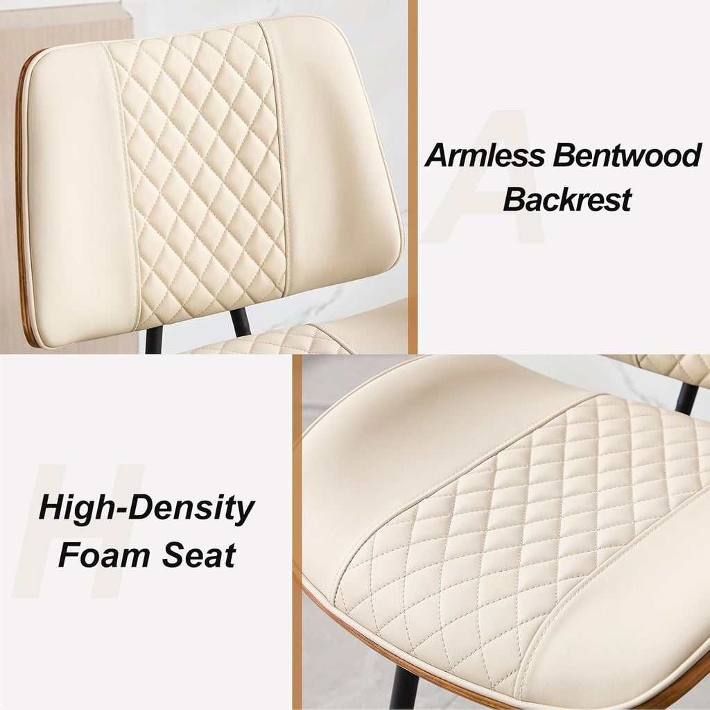 Counter Height Barstools Set of 3, 26.9" Armless Stools with Metal Legs, Walnut Pub Chair in Modern Style, PU Leather