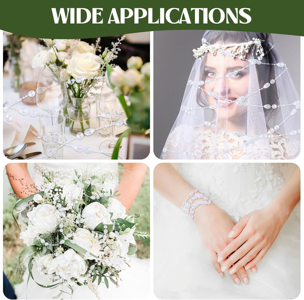 24m/79ft Transparent Bead String, Acrylic Gems Bead Teardrop Flower Crystal Garland Trim Chain for Wedding Chandelier