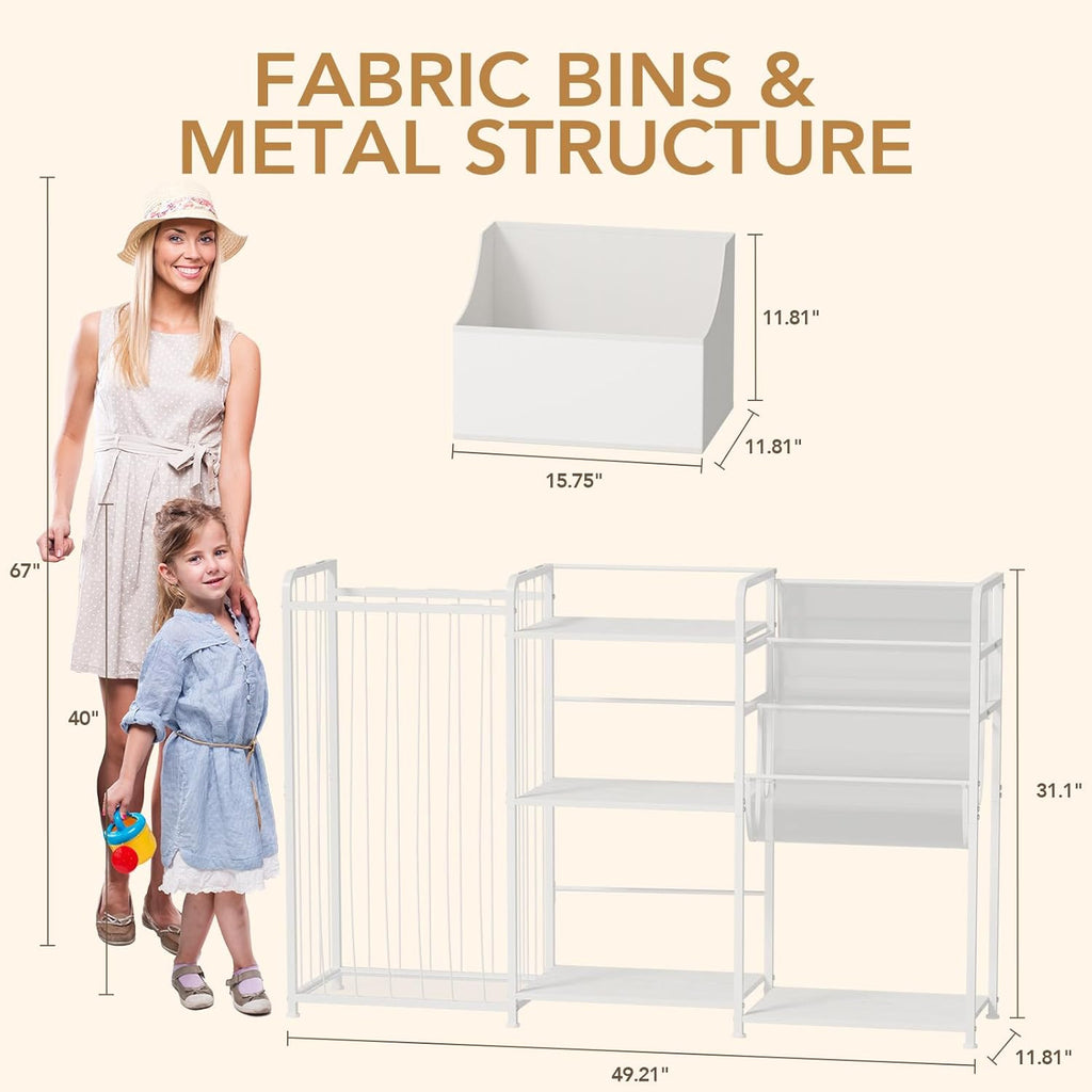 Kids Bookshelf and Toy Storage Organizer, 3-in-1 Toddler Montessori Bookcase with Stuffed Animal Storage & Movable