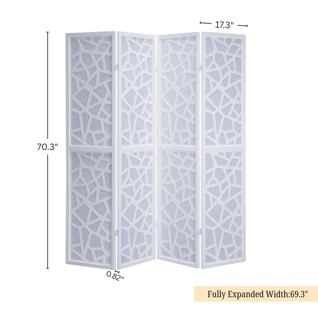 Giyano 4 Panel Screen Room Divider, White Screen with White Frame